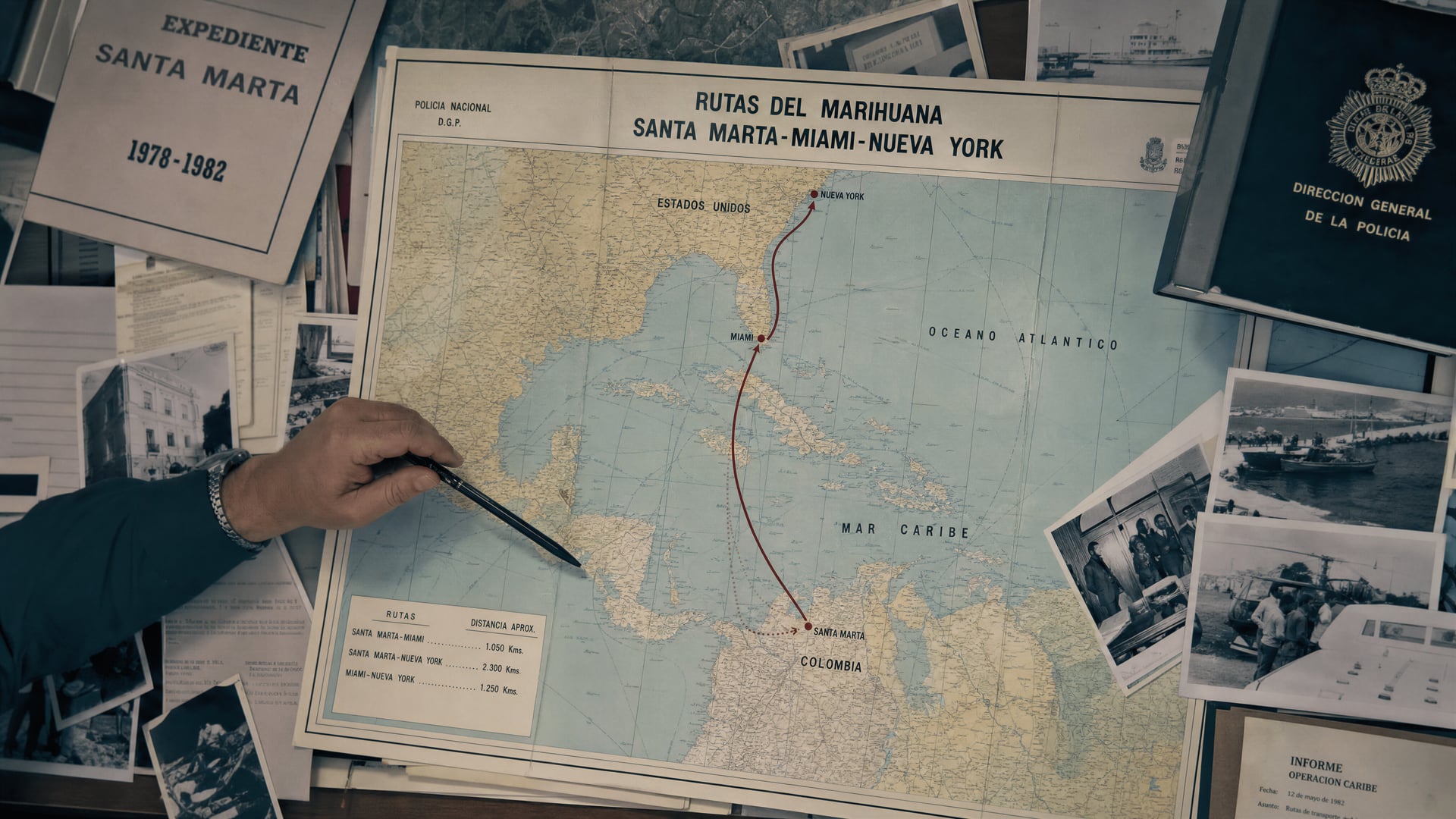 Map showing Santa Marta and routes toward Miami and New York during Colombia’s marijuana boom